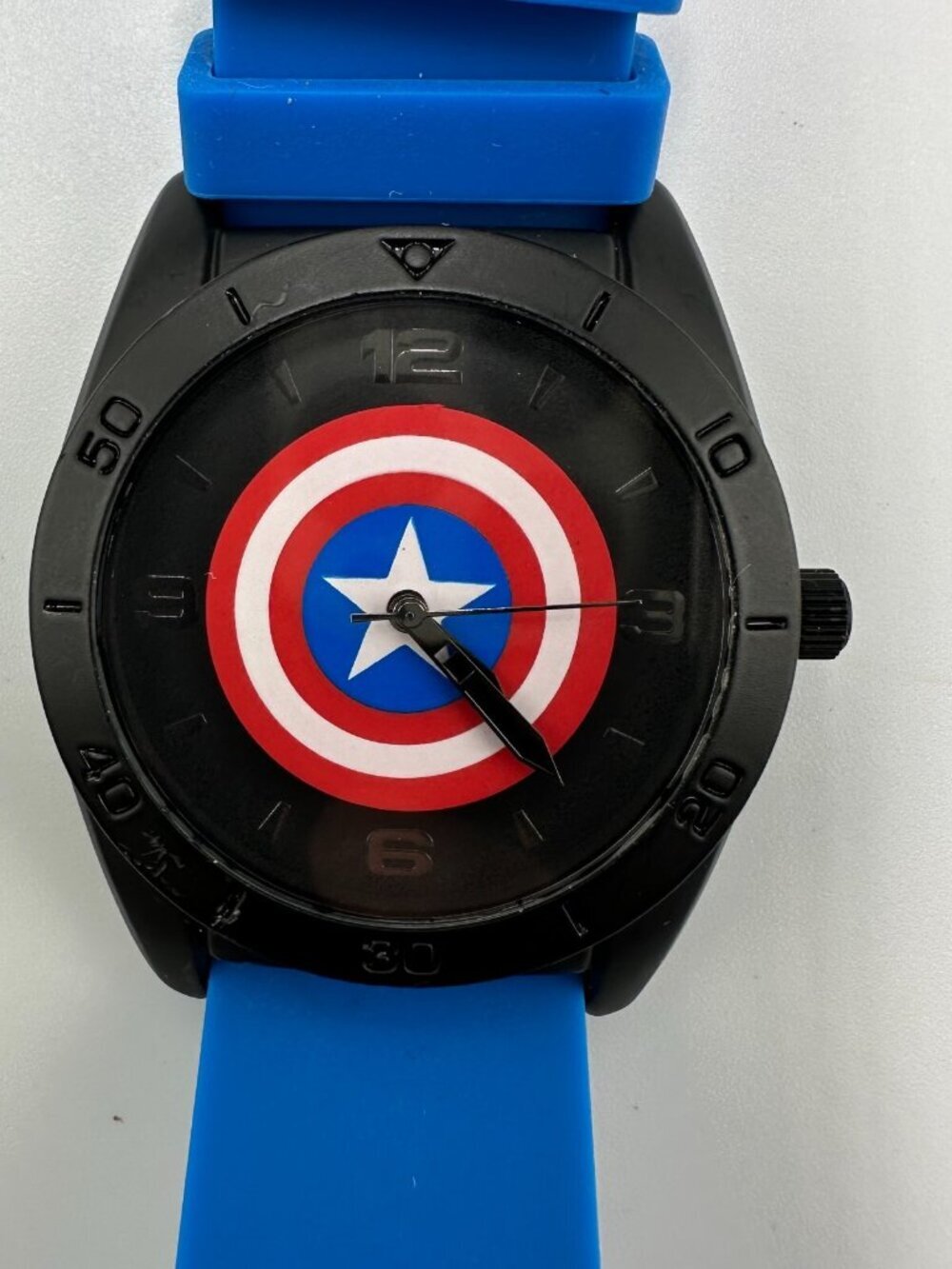 3/$30 Marvel Captain America Watch Men Black Case Blue Silicone Band 9.5"